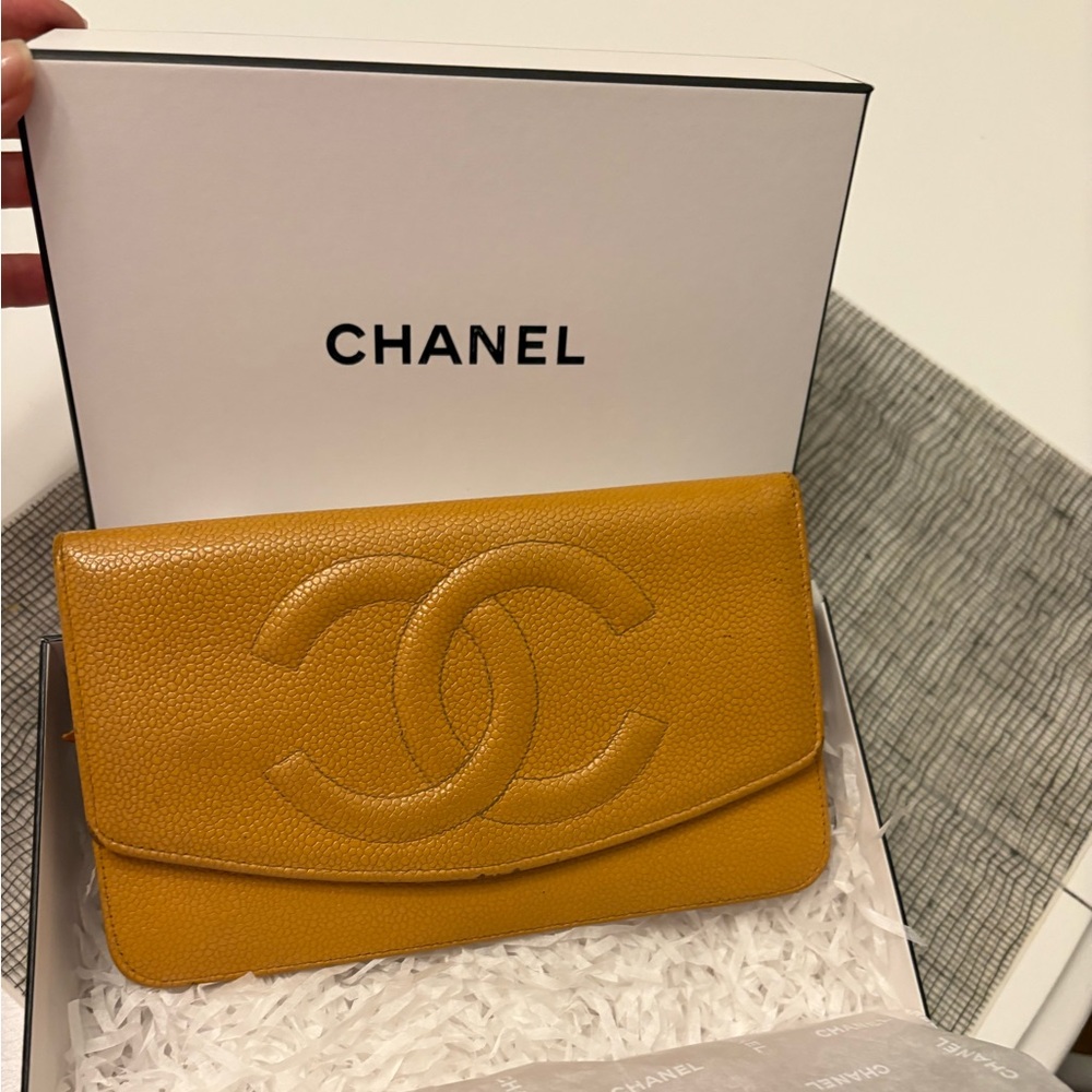 Chanel VintageTimeless caviar wallet on a chain
